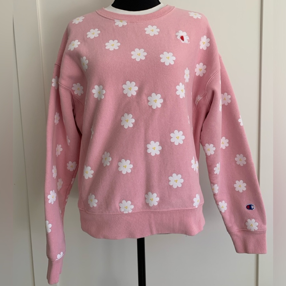 Champion Pink Sweatshirt with White Floral Pattern